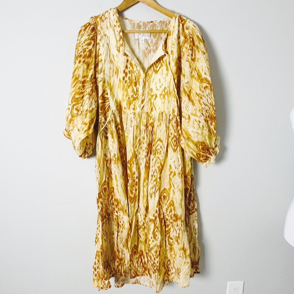 2/$30 Destination 365 Boho Midi Flowy Dress Tan Yellow XLP